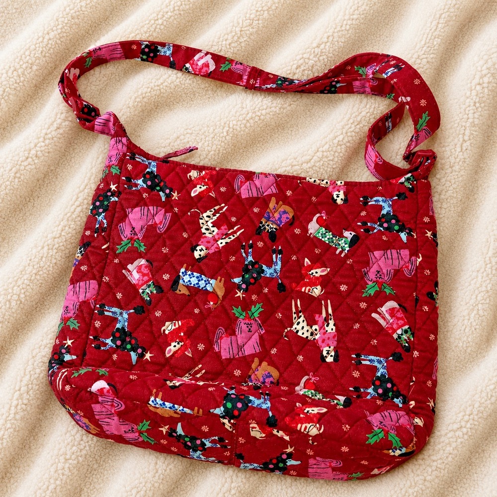Vera Bradley XMAS Crossbody Purse Red Holiday Hounds Dogs Quilted Shoulder Bag